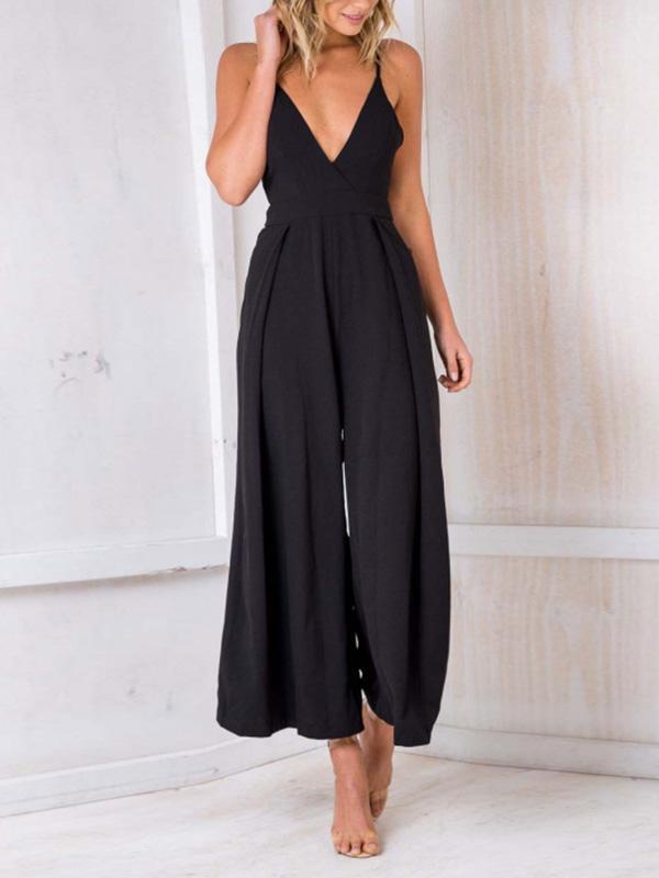 Stylish halter top sexy v-neck bow-back jumpsuits