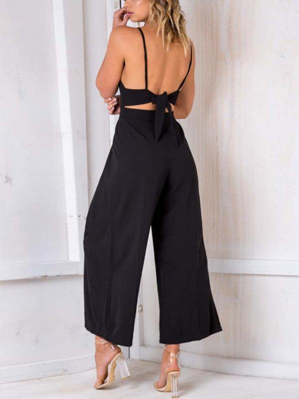 Stylish halter top sexy v-neck bow-back jumpsuits