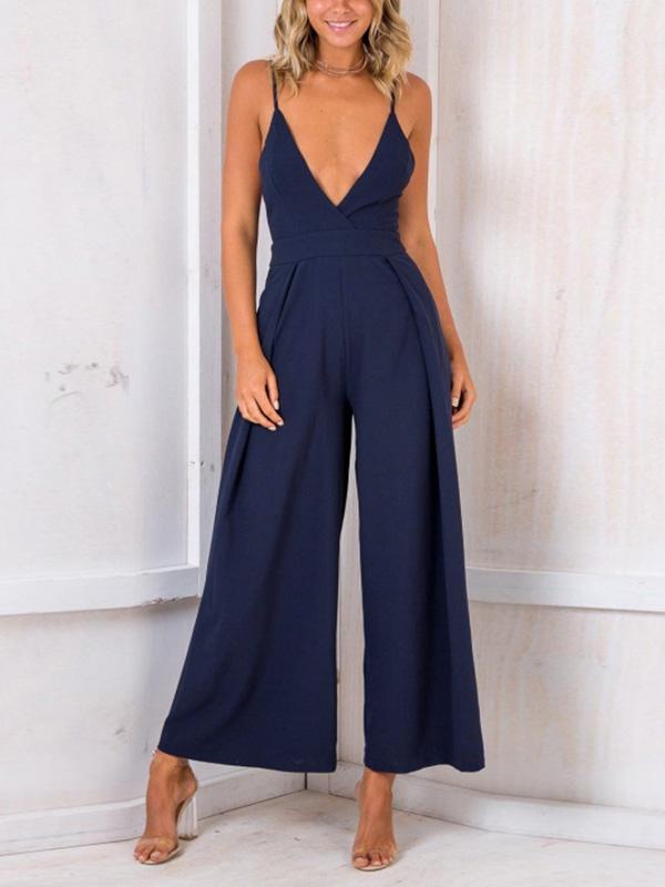 Stylish halter top sexy v-neck bow-back jumpsuits