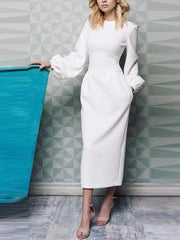 Long sleeve lantern sleeve round collar Pure Elegant  Bodycon Dresses