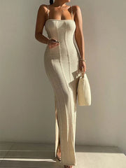 Deioao Spaghetti Strap Knitted Bodycon Maxi Dress