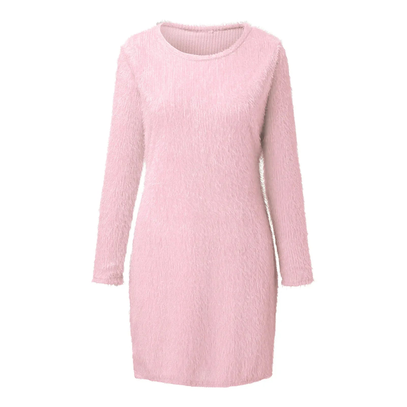 Long Sleeves O-Neck Mini Chic Slim Plush Knit Bodycon Dress