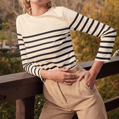 Long Sleeve Striped Combed Cotton T-Shirt for