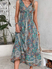 Elegant Bohemia Printed Sleeveless High Waist Summer Long Boho Dress