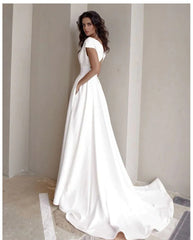 Elegant Casual Women's Dresses  V-neck Side Slit Backless White Long Skirt Wedding