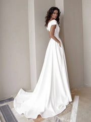 Elegant Casual Women's Dresses  V-neck Side Slit Backless White Long Skirt Wedding