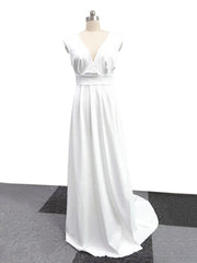 Elegant Casual Women's Dresses  V-neck Side Slit Backless White Long Skirt Wedding