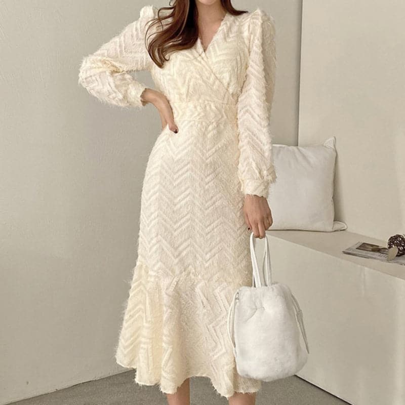 Elegant Chic V Neck Long Sleeve Mermaid Dress