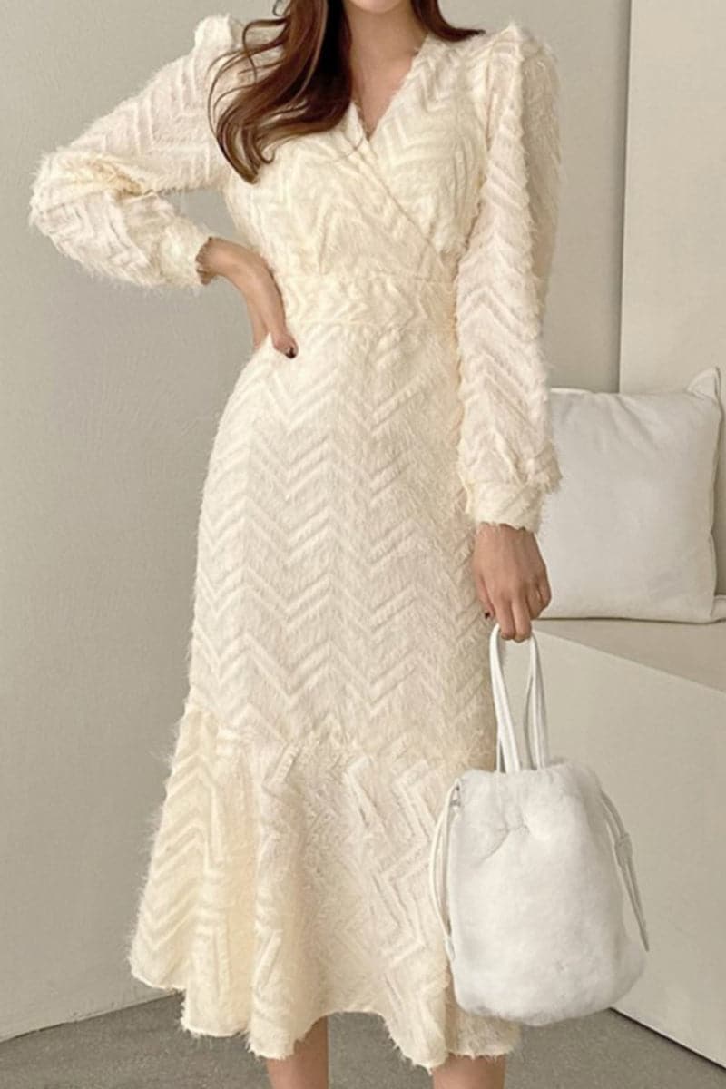 Elegant Chic V Neck Long Sleeve Mermaid Dress