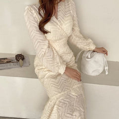 Elegant Chic V Neck Long Sleeve Mermaid Dress