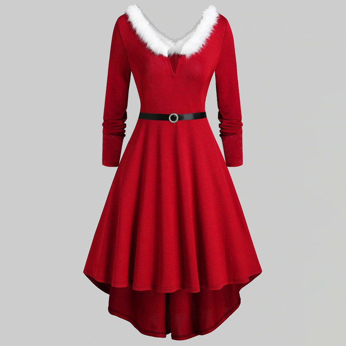 Elegant Christmas Party Dress Xmas Cosplay Costumes Faux Fur Collar