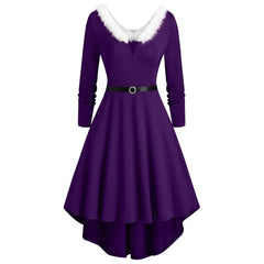 Elegant Christmas Party Dress Xmas Cosplay Costumes Faux Fur Collar