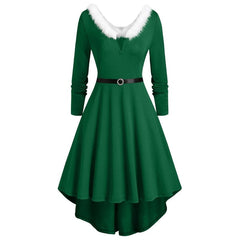 Elegant Christmas Party Dress Xmas Cosplay Costumes Faux Fur Collar