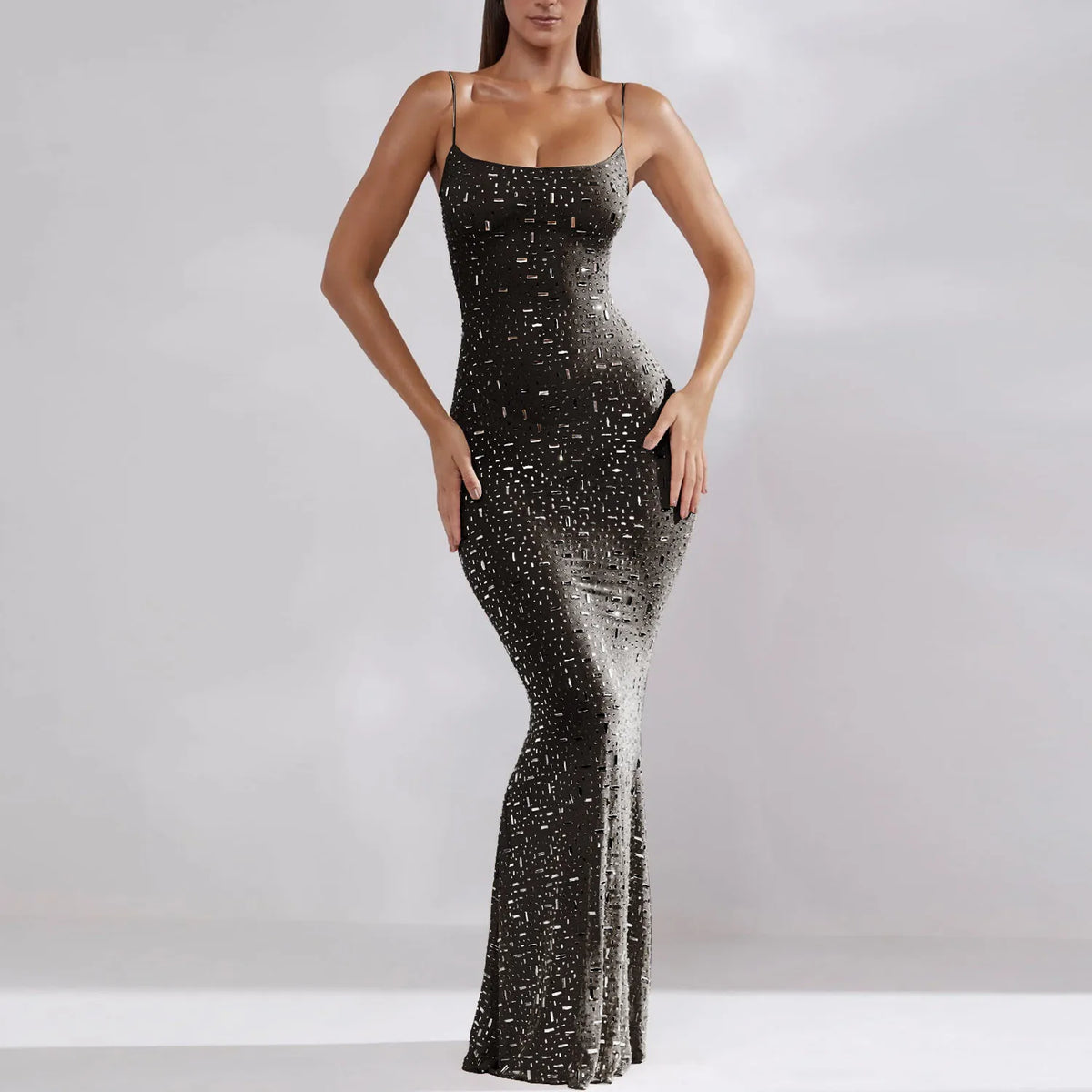 Diamond Backless Spaghetti Strap Maxi Dress