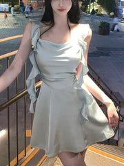 Korean Spaghetti Strap Vintage Fairy Sweet Midi Dress