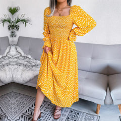 Square Neck A Line Printed Dress