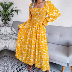 Square Neck A Line Printed Dress