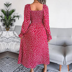 Square Neck A Line Printed Dress