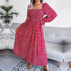 Square Neck A Line Printed Dress