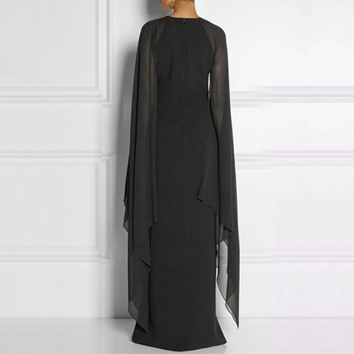Elegant Summer Maxi Chiffon Cape  Long High Slit Irregular Batwing Sleeve Vestidos Dress