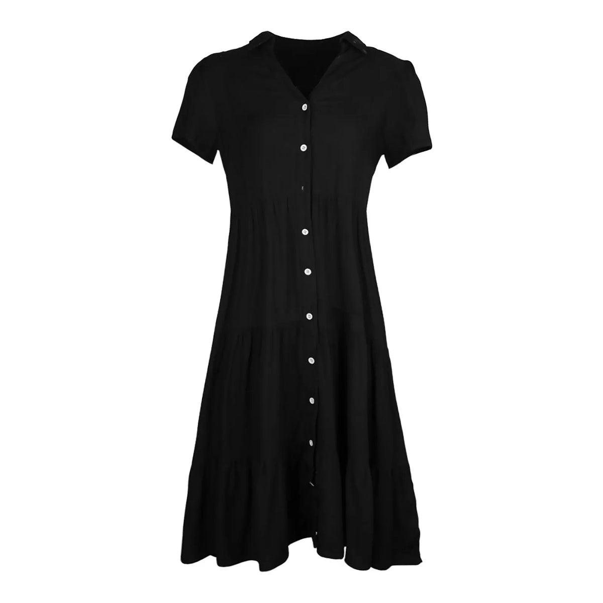 Elegant Casual Holiday Midi V Neck Single Breasted Shirt Solid Short Sleeve Summer  Women's Dress