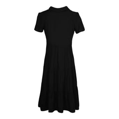 Elegant Casual Holiday Midi V Neck Single Breasted Shirt Solid Short Sleeve Summer  Women's Dress