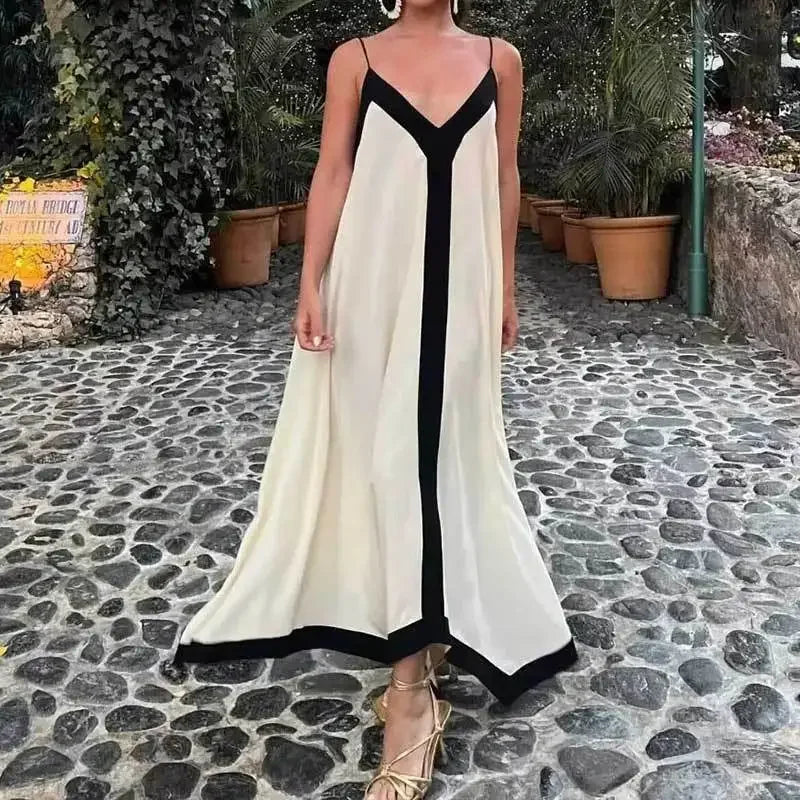 Backless V-neck Summer Beach Vacation Maxi Dress