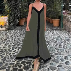 Backless V-neck Summer Beach Vacation Maxi Dress