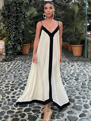 Backless V-neck Summer Beach Vacation Maxi Dress