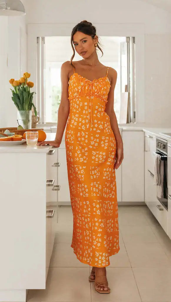 New  Backless High Waist Strap Maxi Dress