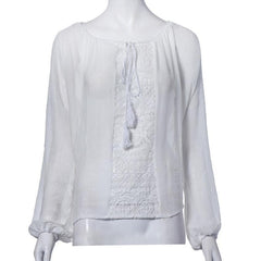 Stylish Long Sleeve Off-The-Shoulder Solid Color Blouse