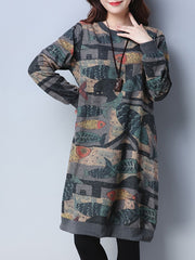 Fish Printed Crew Neck Cozy Dress