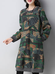 Fish Printed Crew Neck Cozy Dress