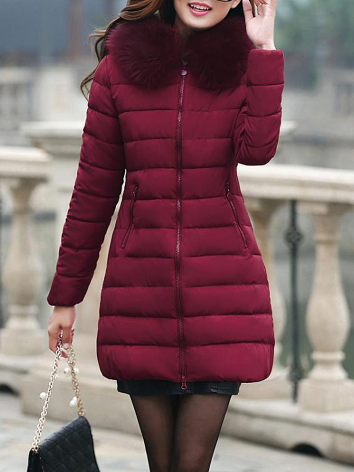 Fur Collar Hoodie Long Winter Coat