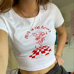 Causal Short-Sleeved Y2K Baby Tee for