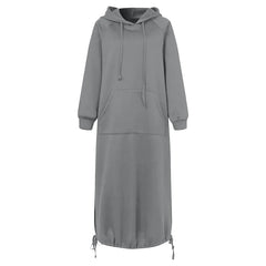 Elegant Split Hooded Large Pullover Casual Autumn Pocket Warm Sweatshirt Fashion Hoodie Dress