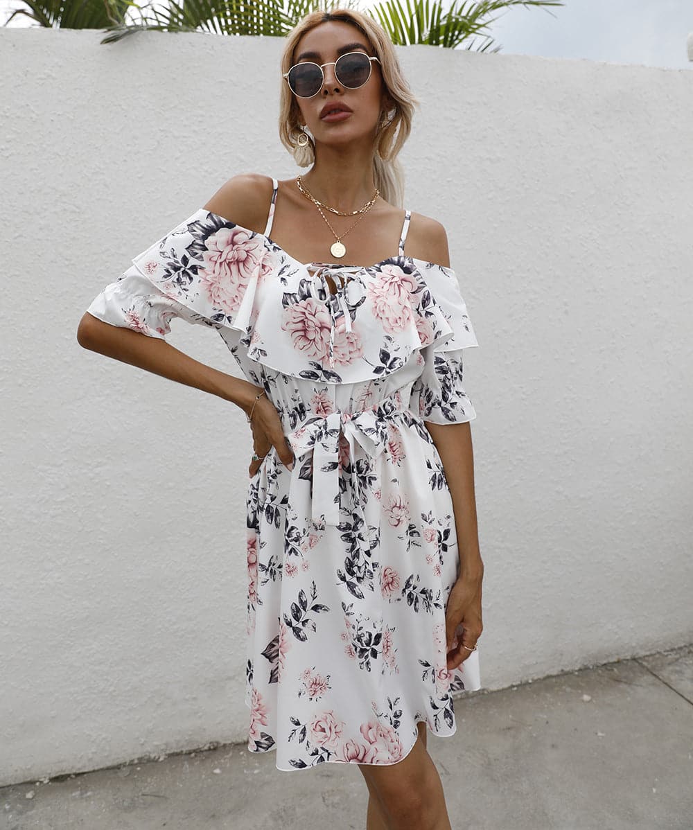 Fashion Flower Print White Dress