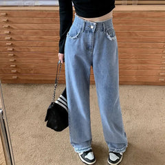 Blue Straight Basic Loose Casual Full-Length  Jeans