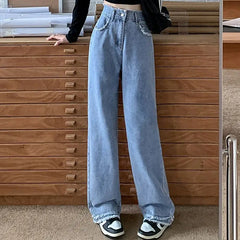 Blue Straight Basic Loose Casual Full-Length  Jeans