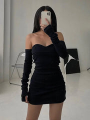 Off Shoulder  Autumn Long Basic Black Slash Neck Clothes Midi Dresses