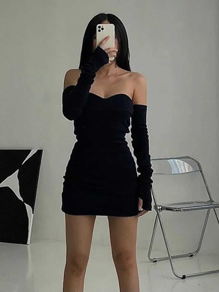 Off Shoulder  Autumn Long Basic Black Slash Neck Clothes Midi Dresses