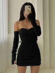 Off Shoulder  Autumn Long Basic Black Slash Neck Clothes Midi Dresses