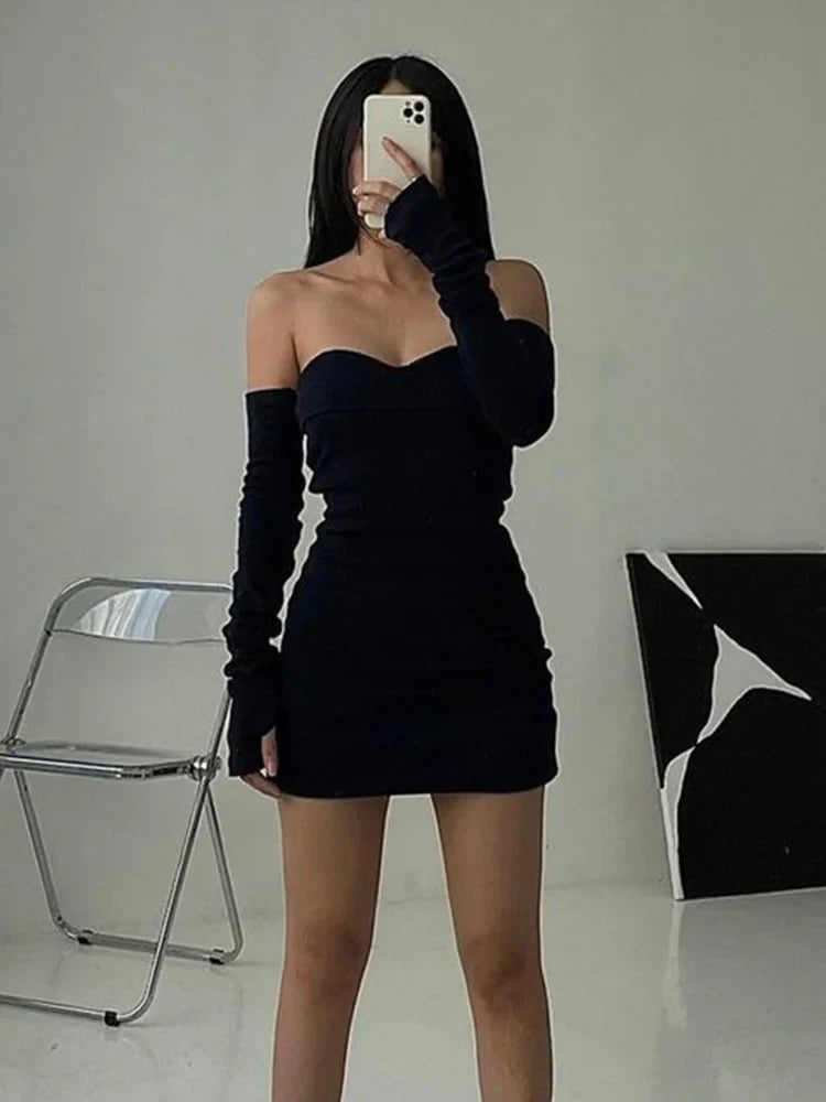 Off Shoulder  Autumn Long Basic Black Slash Neck Clothes Midi Dresses