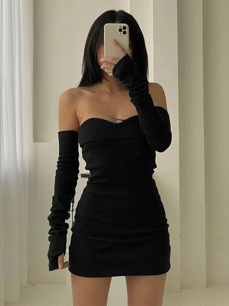 Off Shoulder  Autumn Long Basic Black Slash Neck Clothes Midi Dresses