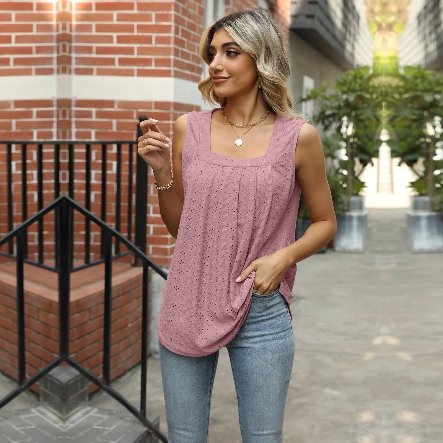 Sleeveless Square Neck Sun Top for