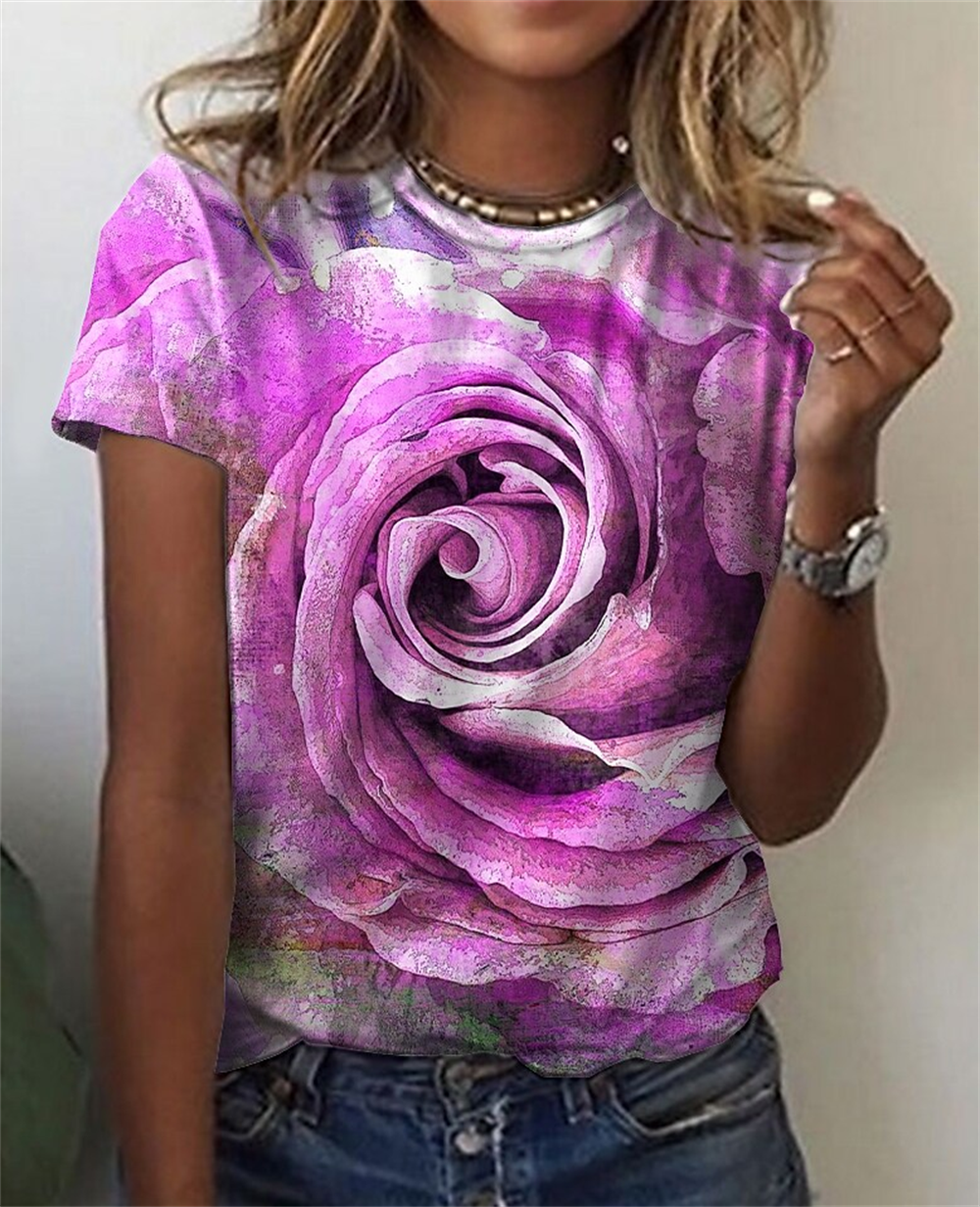 Fashion Blouse  Tops for Woman 3D Rose Printing Short