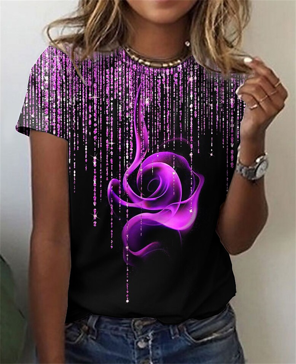 Fashion Blouse  Tops for Woman 3D Rose Printing Short