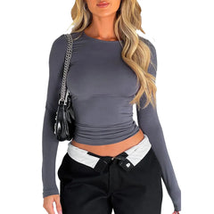 Basic Round Neck Long Sleeve Pullover Tee