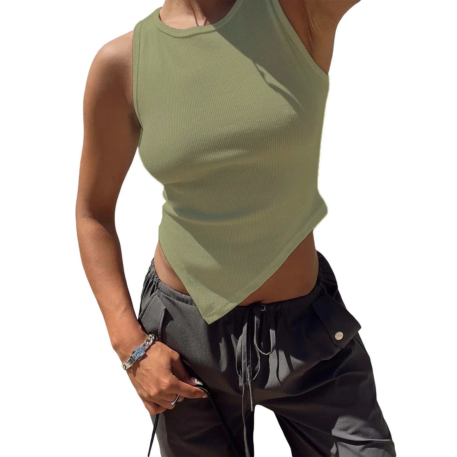 Irregular Solid Crew Neck Summer Tank Top