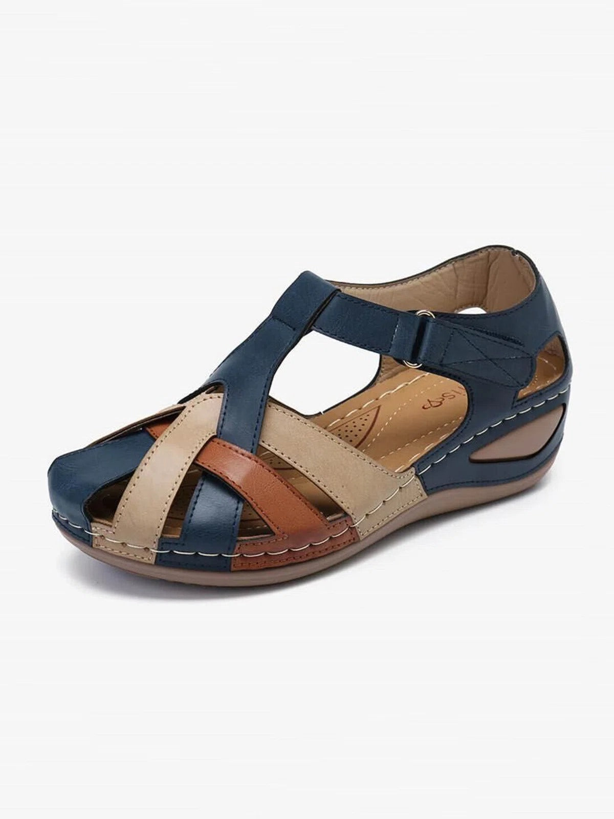 Faux Leather Vintage Contrast Comfortable Velcro Sandals